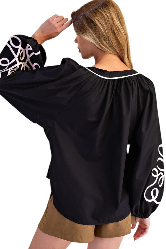 Ribbon Detail Blouse in Black