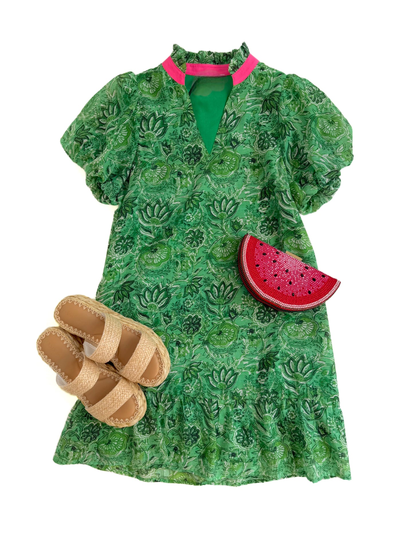Green Vines Drop Waist Mini