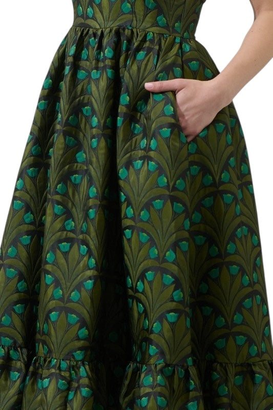 Olive Jacquard Strapless Midi
