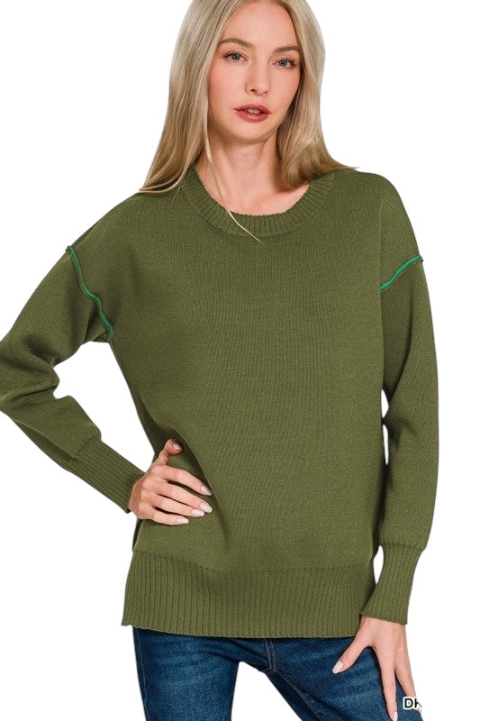 Contrast Color Tunic Sweater