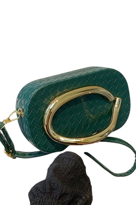 Golden Handle Woven Leather Crossbody - 4 colors