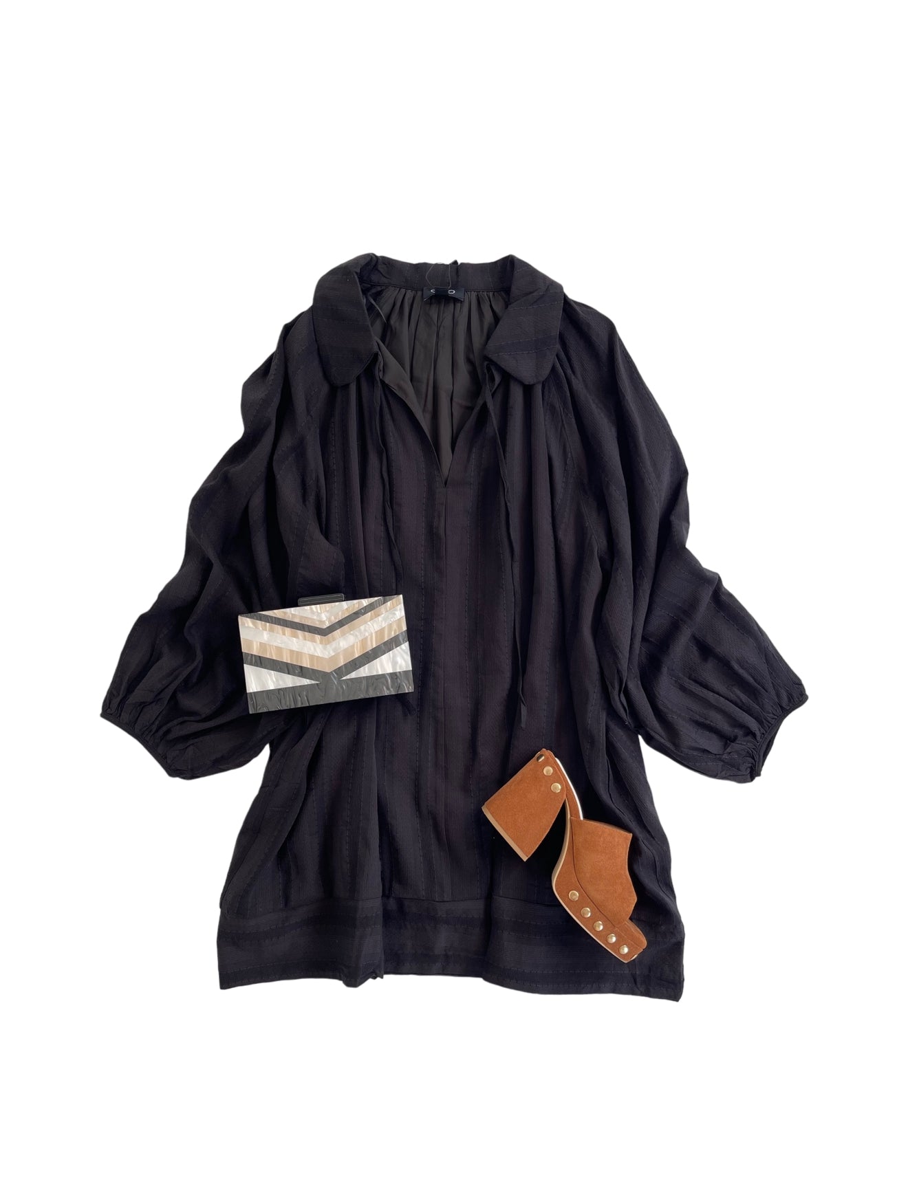 Peter Pan Long-sleeve Mini in Black