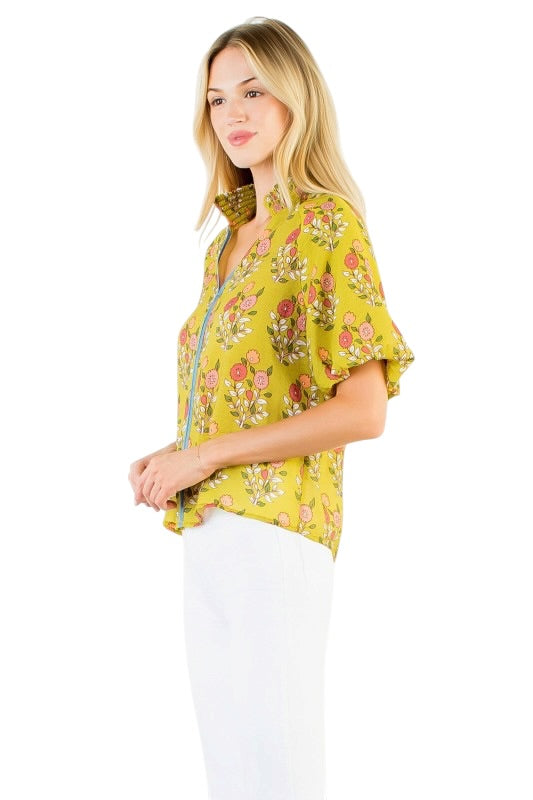 Citron Floral Top