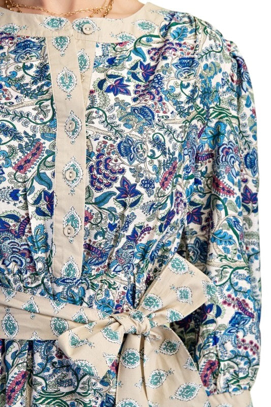 Blue Florals Midi w/ Contrast Boarder