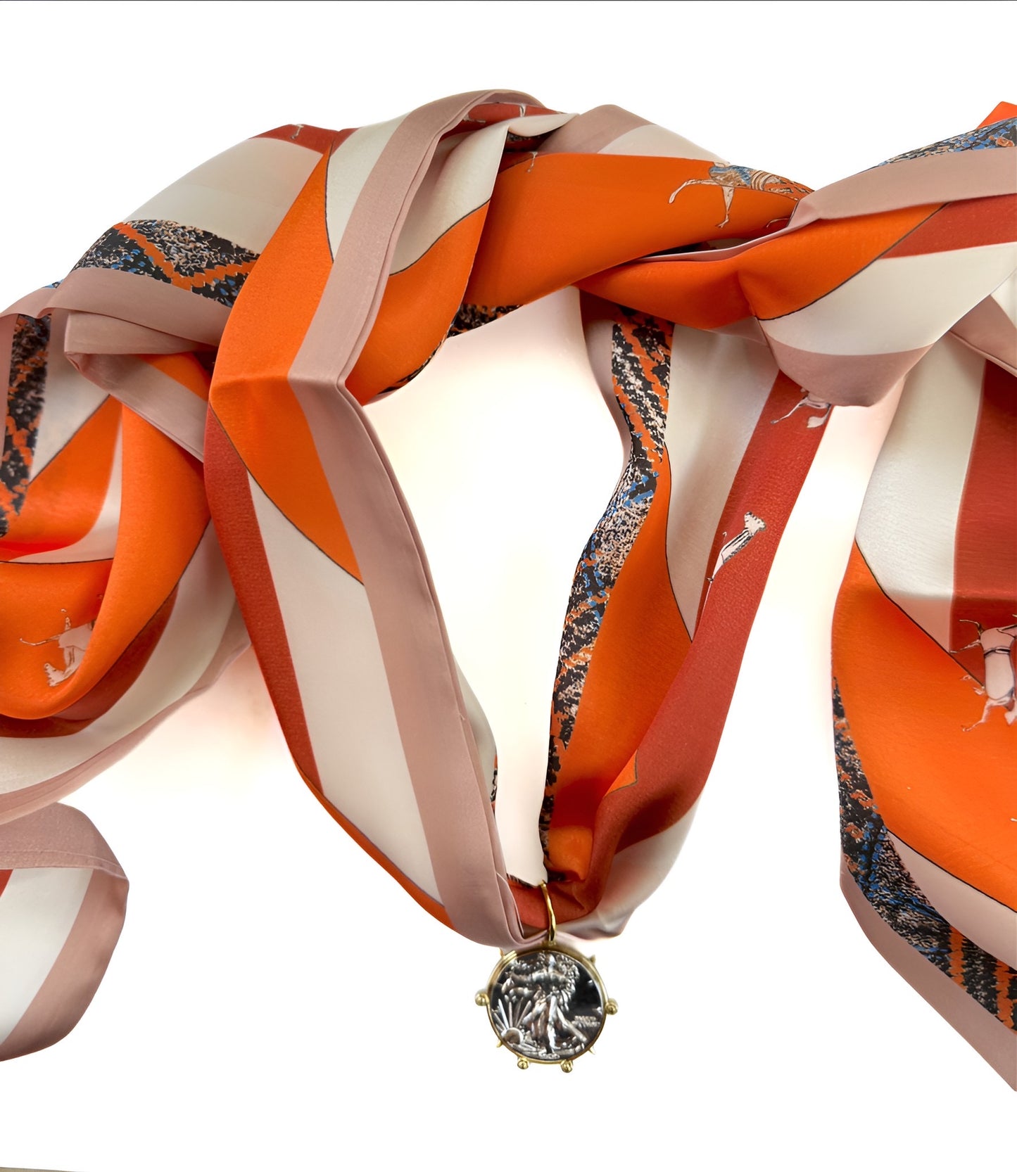 Equestrian Scarf Necklace w/ Coin Pendant