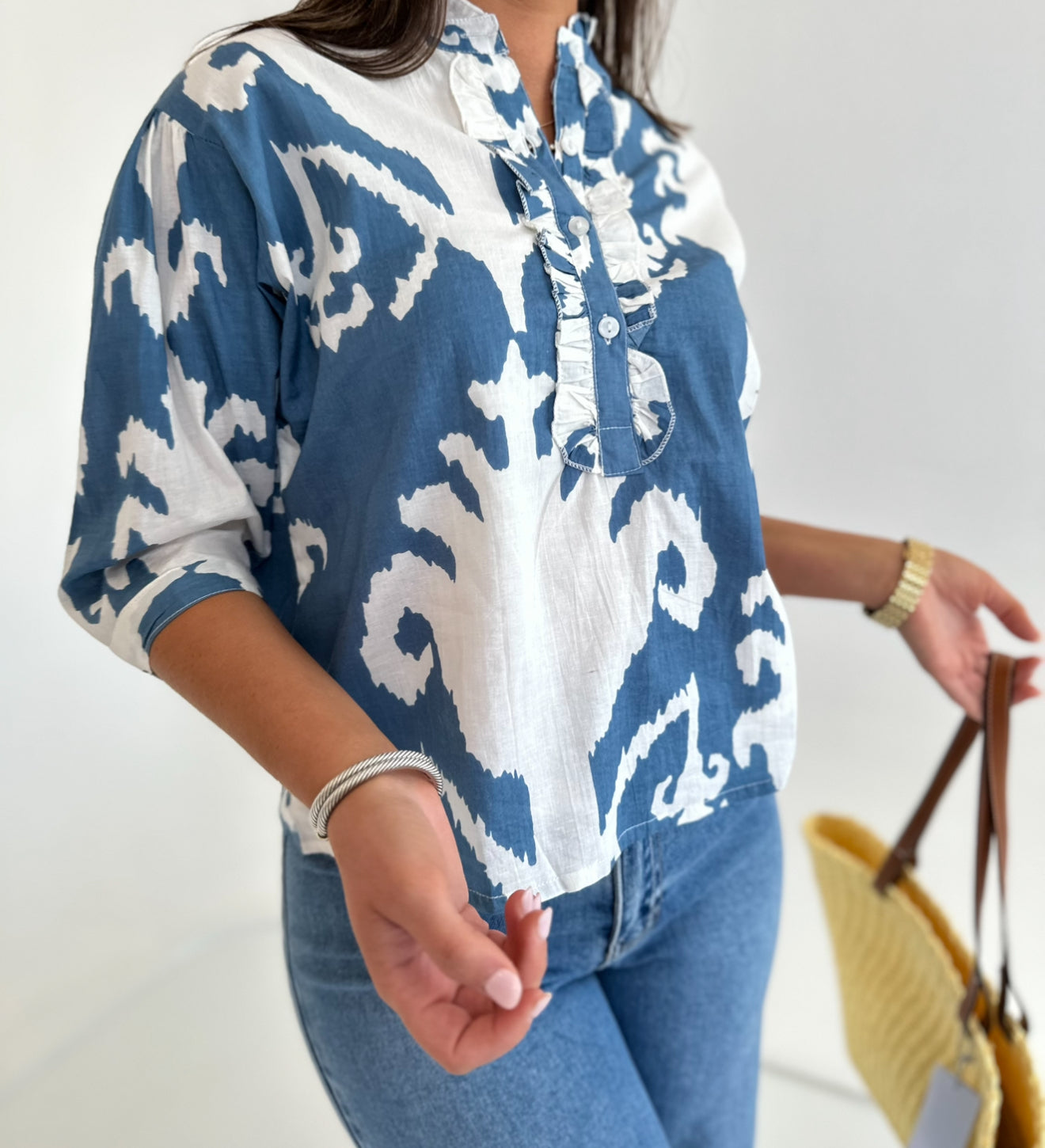 Bailey Top in Blue Ikat