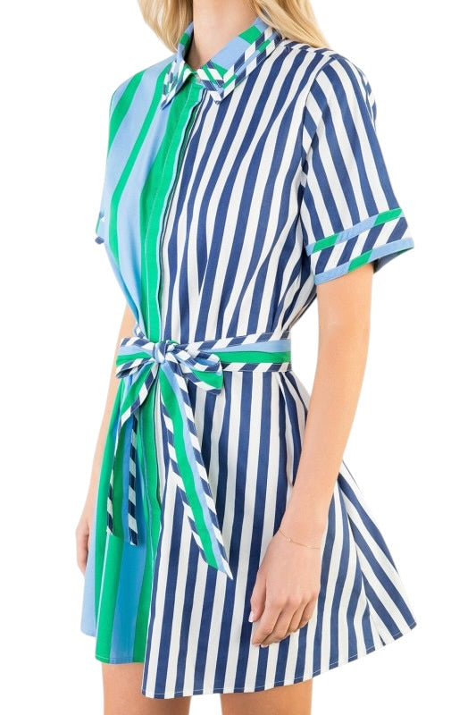 Colorblock Stripe Shirt Dress