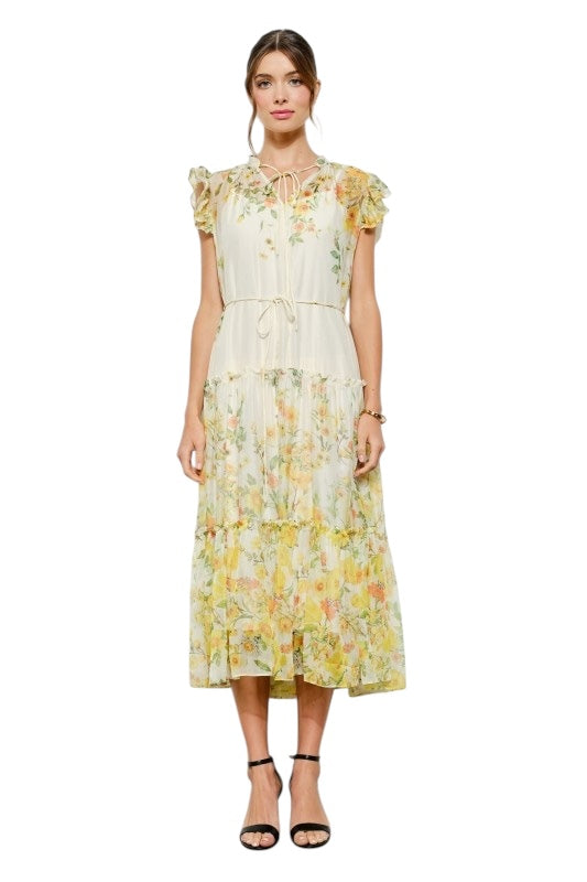Yellow Florals Organza Midi