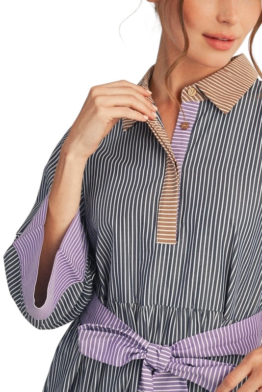 Dark Indigo Stripe Shirt Dress