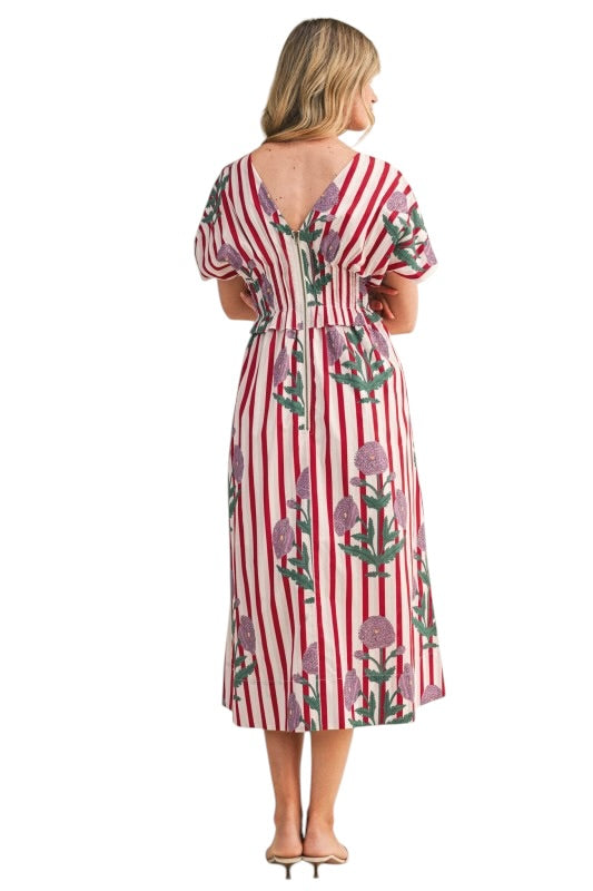 Marigold Stripe Pintuck Waist Midi
