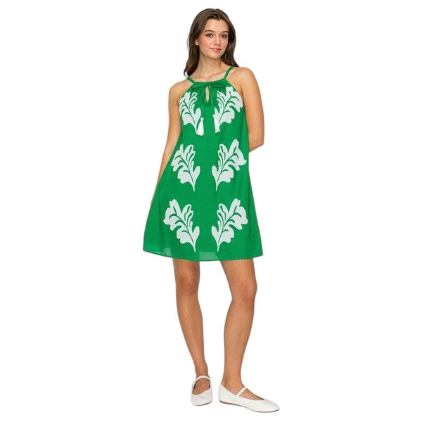 Green Leaves Halter Shoulder Mini