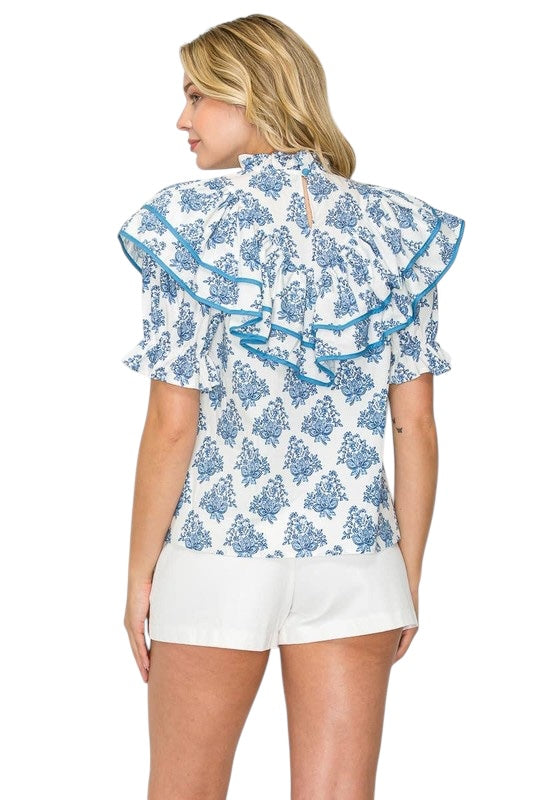 Ajrak Ruffle Poplin Top