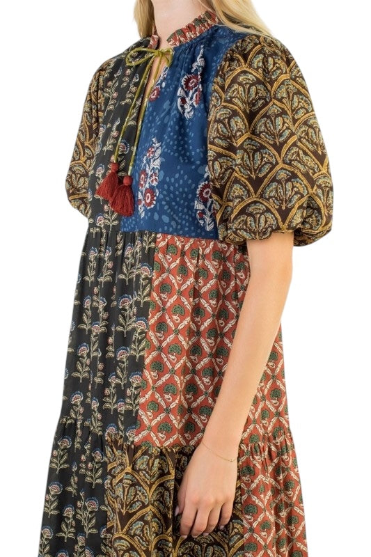 Mixed Print Cotton Midi