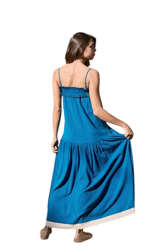 Blue Stripes Embroidered Midi