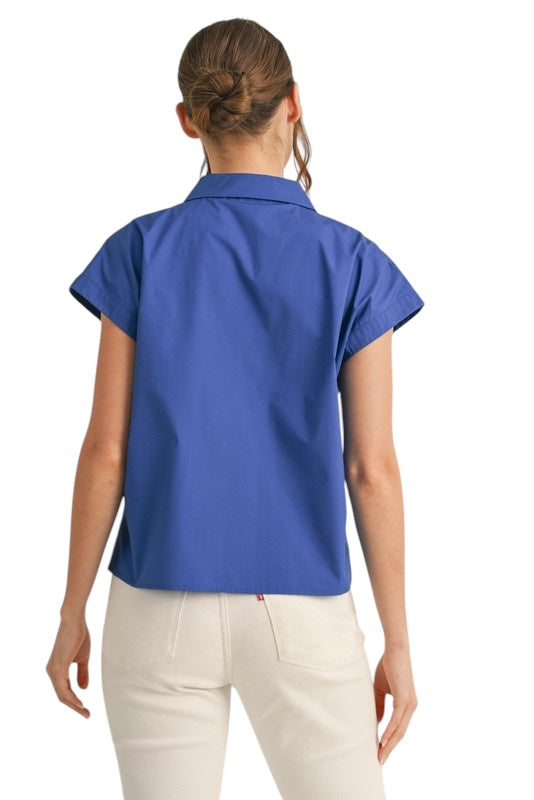 Poplin Stitched Blooms Top in Royal