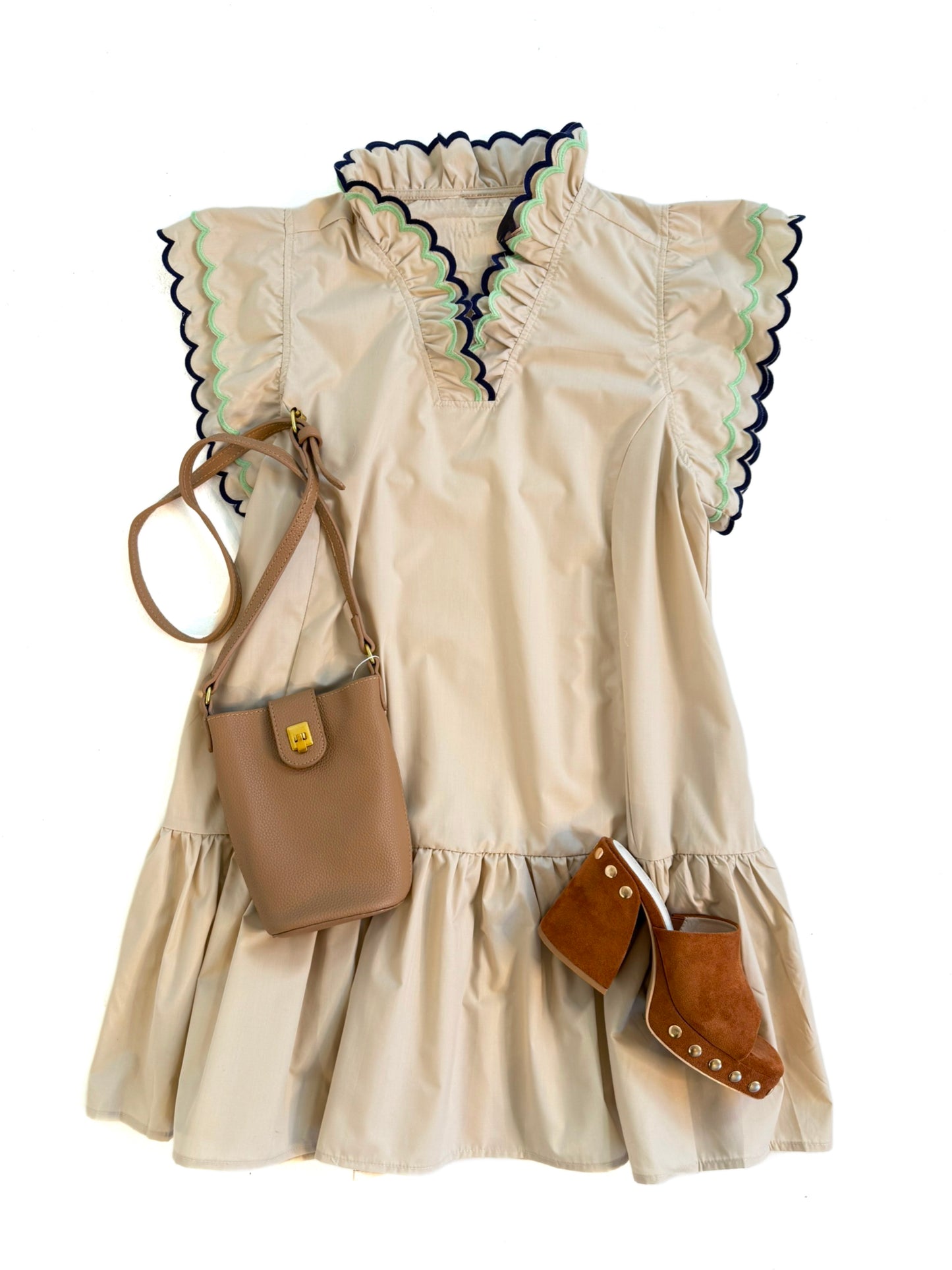 Poplin Scallops Mini in Beige