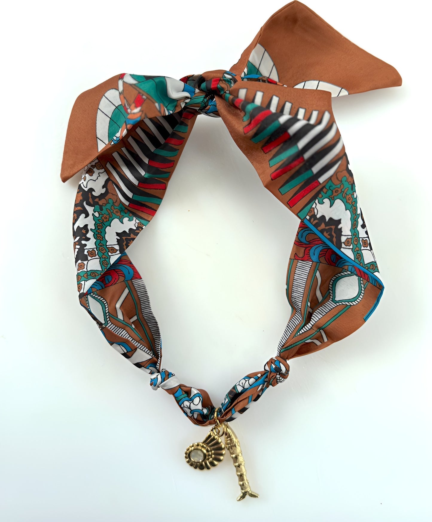Camel Scarf Necklace w/ Fish & Conch