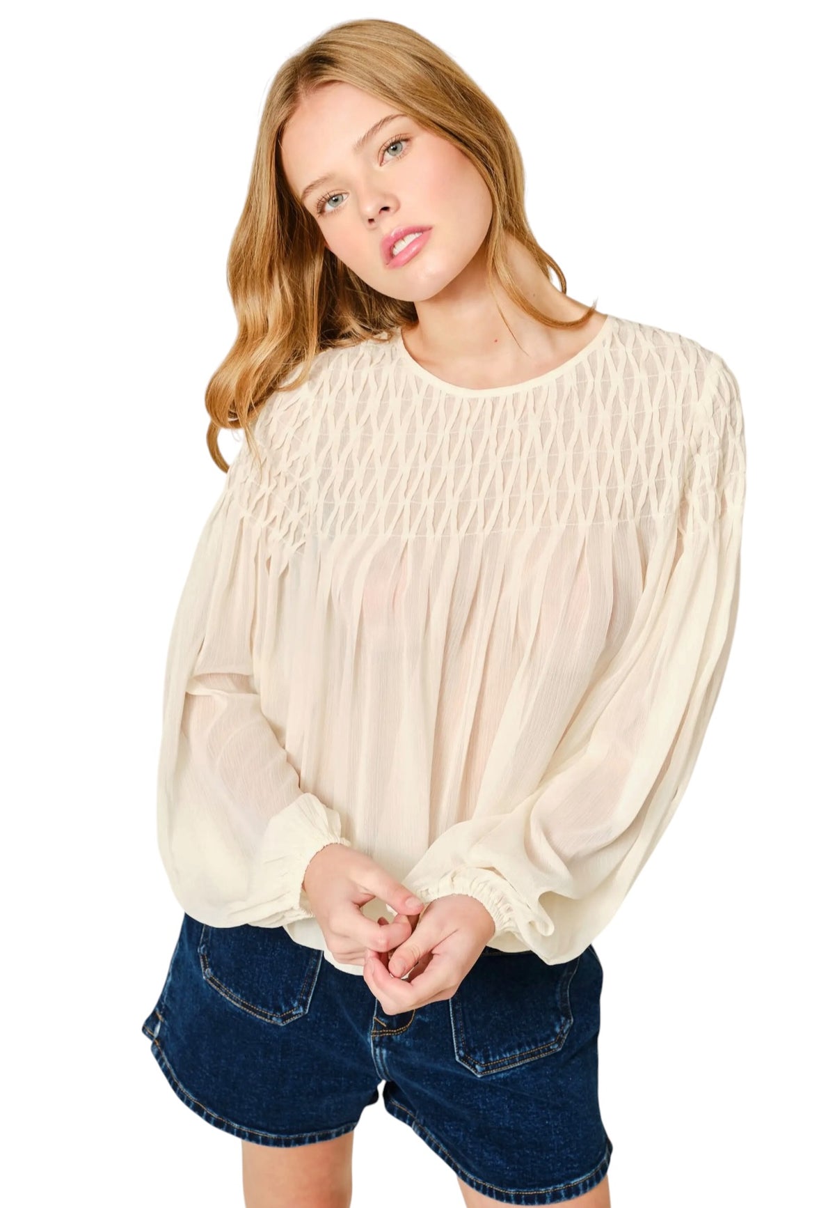 Pintuck Sheer Blouse