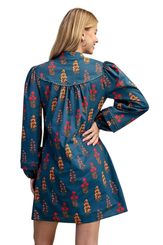 Teal Mixed Florals Poplin Mini