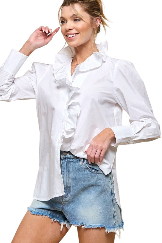 FAV Ruffle Front Blouse - Long Sleeve