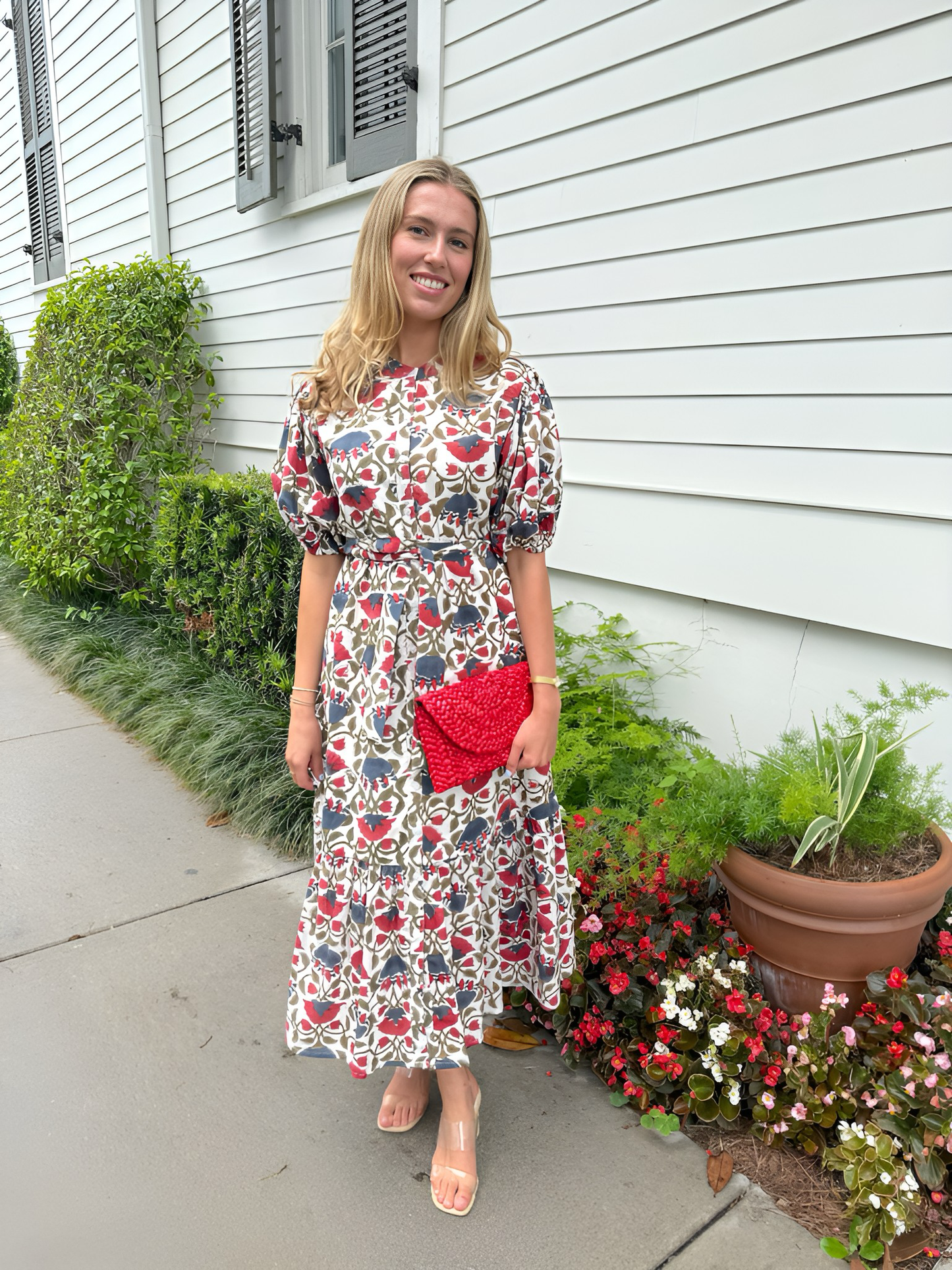 Meg Midi in Red & Blue Vine