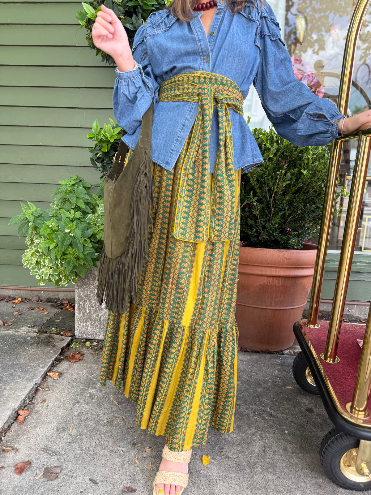 Uptown Maxi Skirt in Citron Stripe w/ Belt