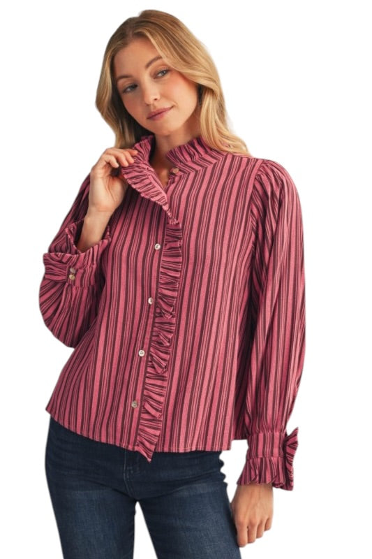 Ruffle Mixed Stripes Blouse- 3 Colors