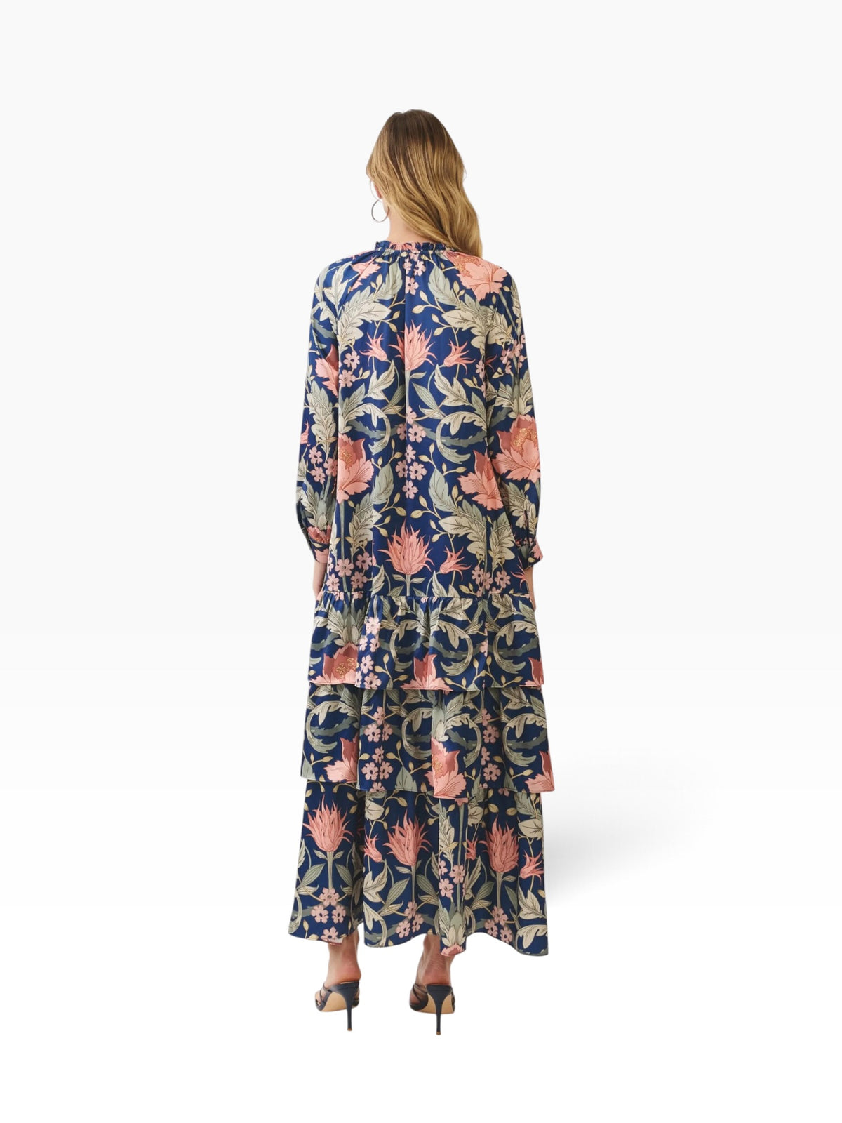 Navy & Coral Lotus Midi