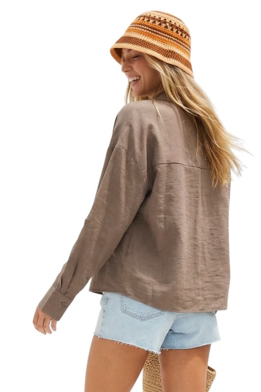 Linen Blend Rolled Sleeve Top- 3 Colors