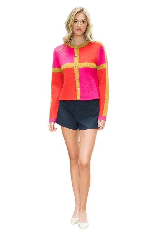 Chartreuse Colorblock Cardigan