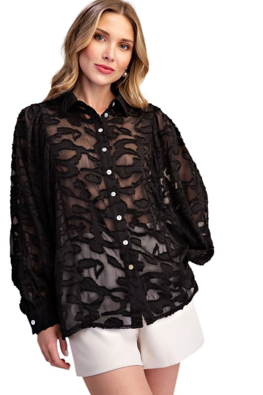 Sheer Textured Button-down- 2 Colors