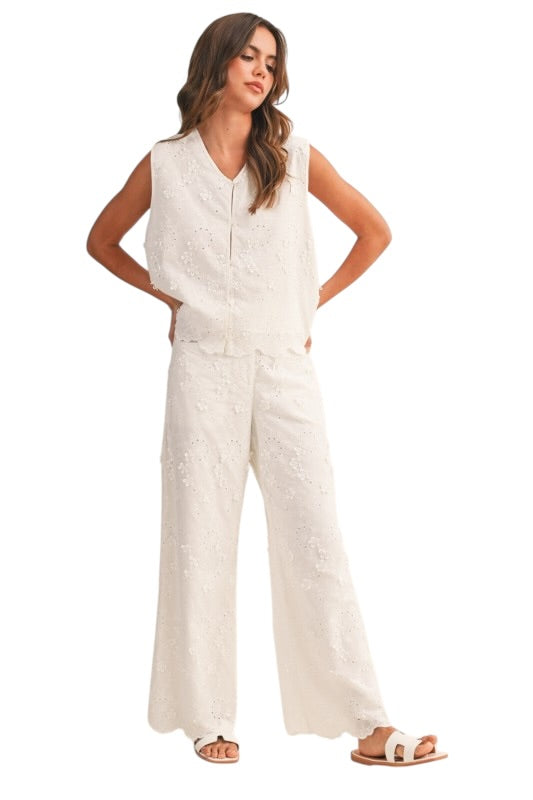 White Eyelet Pant Set