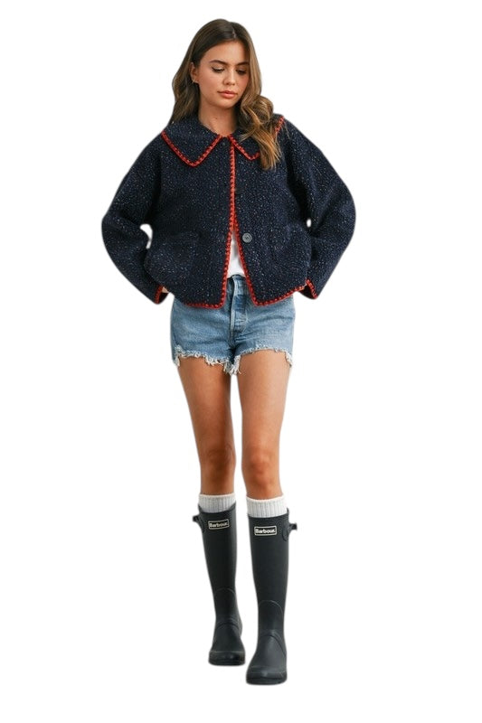 Navy & Red Fleece Jacket