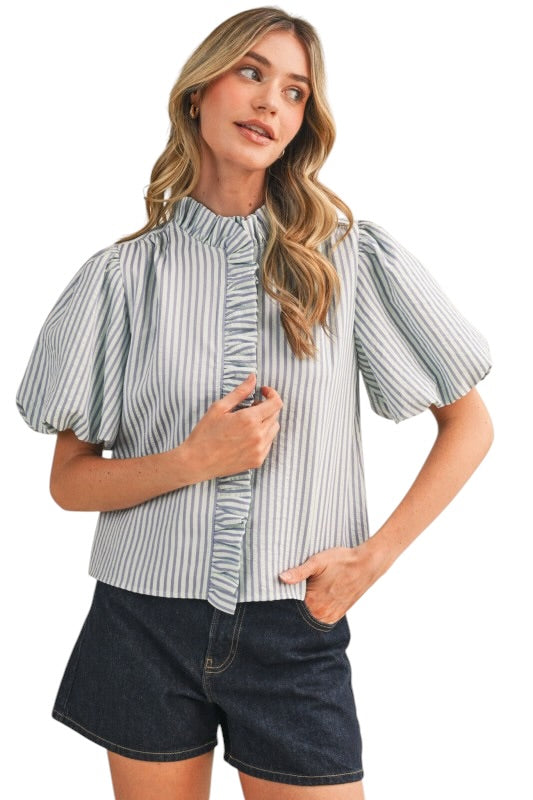 Ruffle Front Blouse - 4 Colors