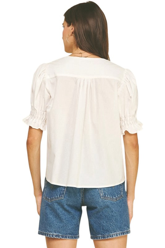 Pintuck Poplin Top in White