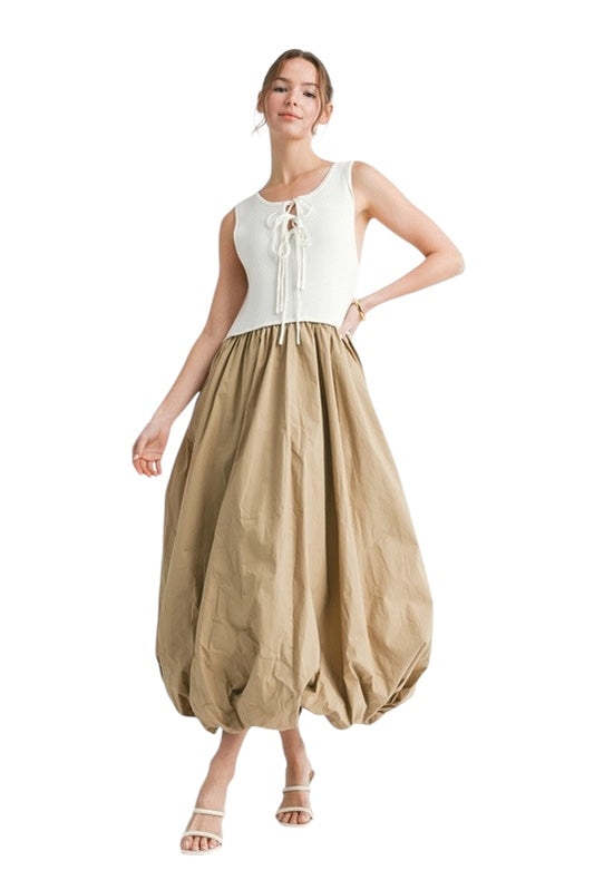 Mixed Media Bubble MIDI in Taupe