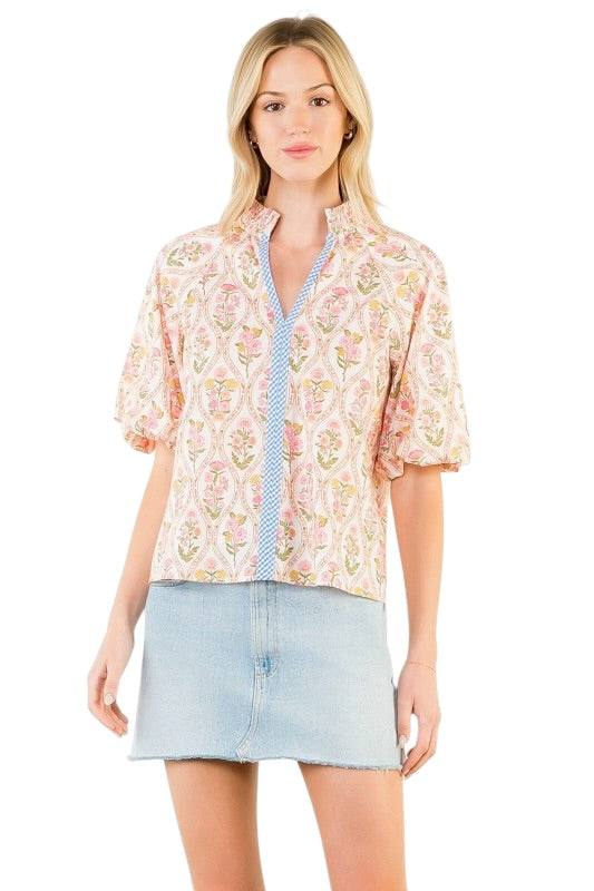 Floral Bouquet Center Band Top