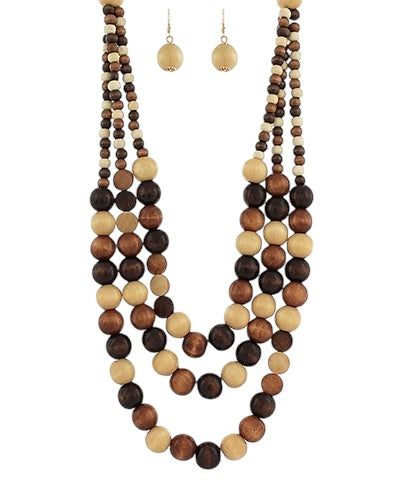 Layered Wooden Beads Necklace