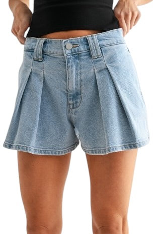 Pleated Front Denim Shorts