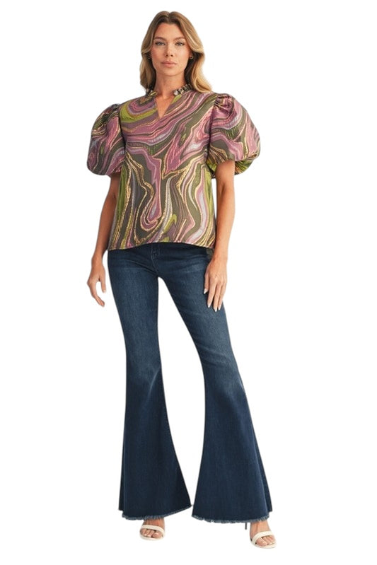 Olive & Pink Marble Jacquard Top