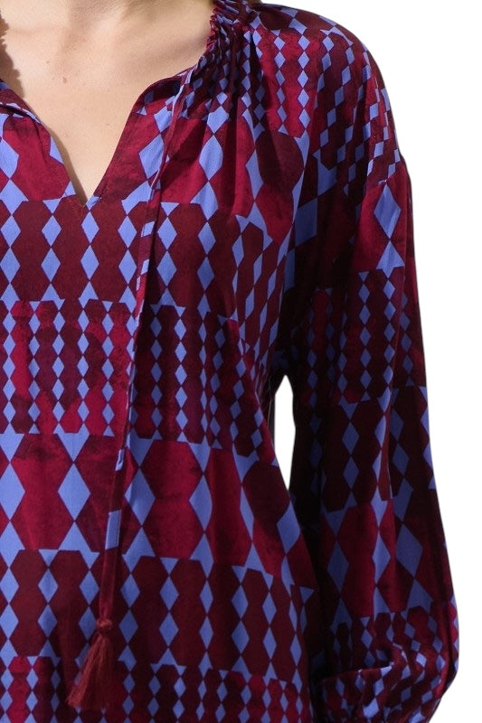 Merlot & Blue Abstract Top