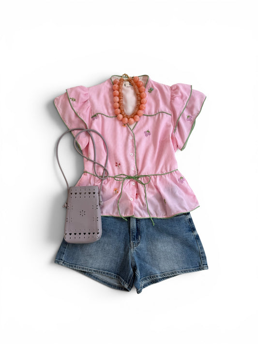 Pink Stripes Embroidery Top