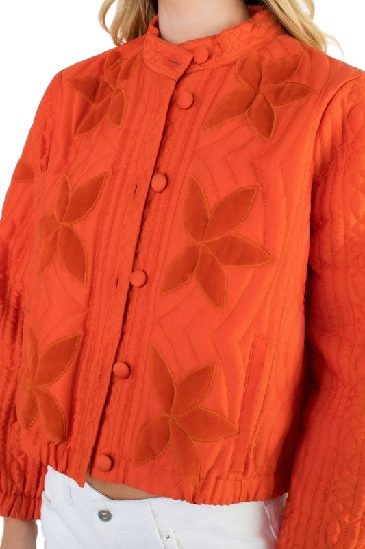 Velvet Pinwheel Quilted Jacket in Orange