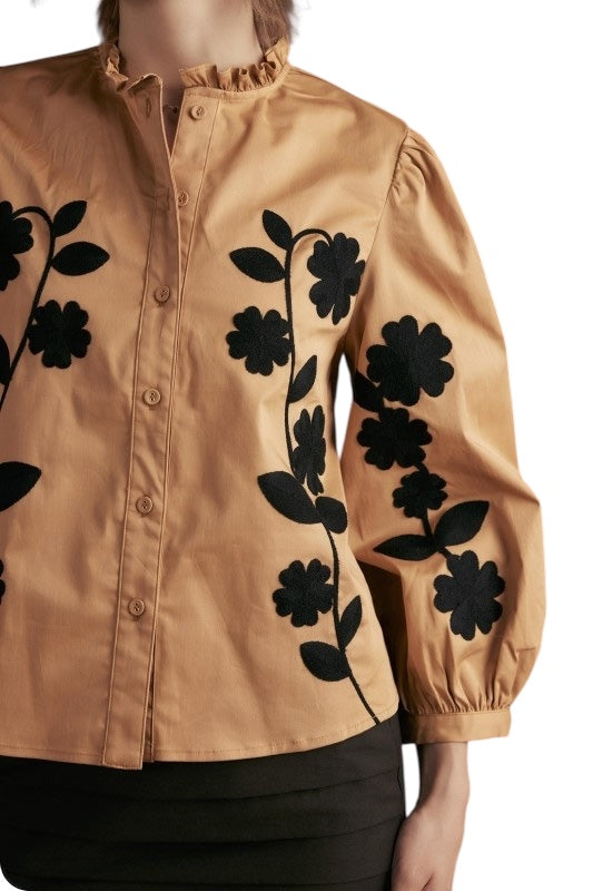 Embroidered Poplin Top- 2 Colors!!