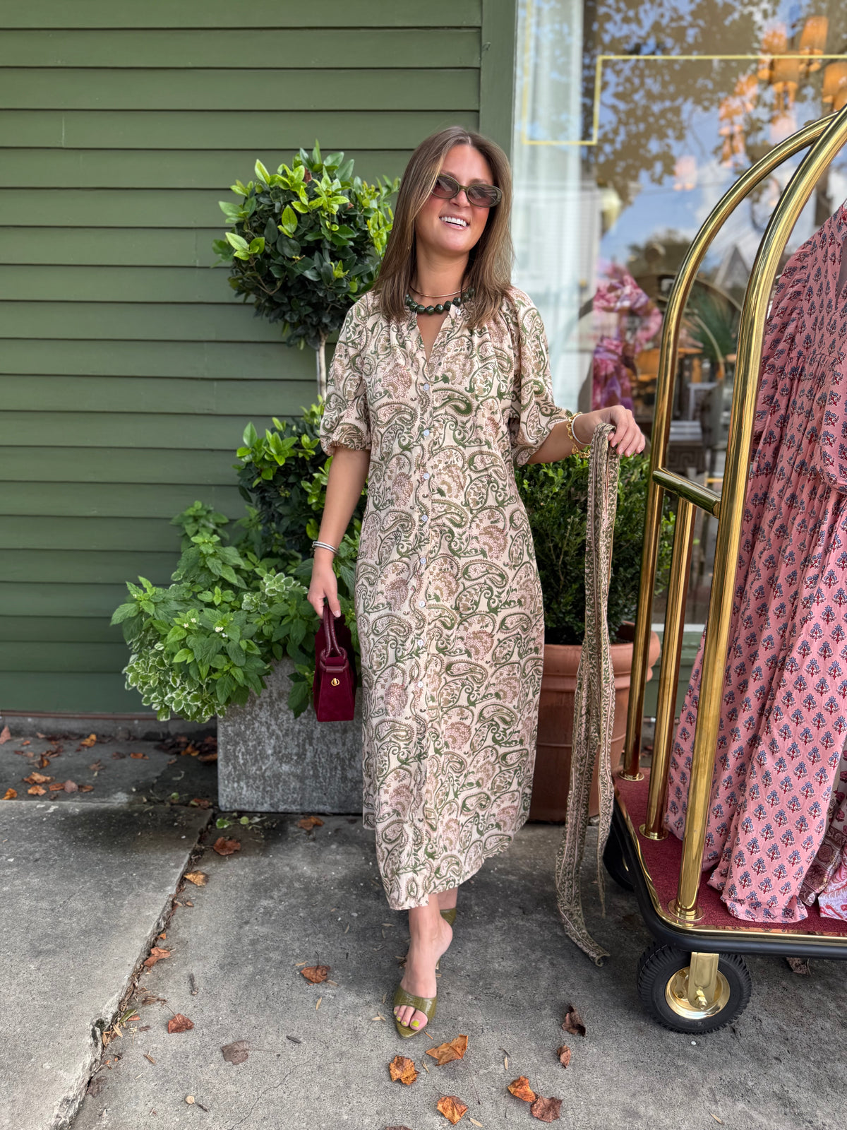 Caroline Midi in Olive Paisley