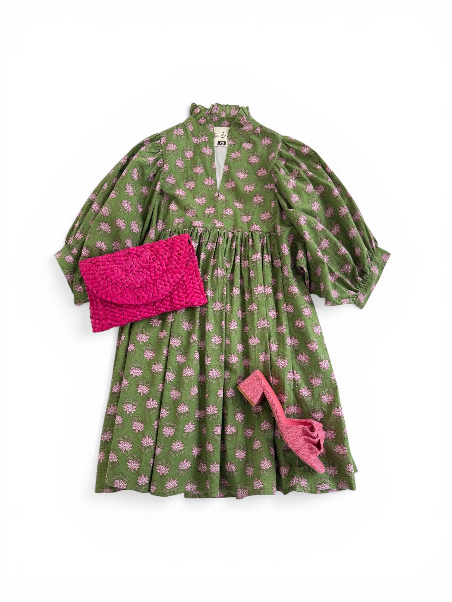 Joliet Mini in Green & Pink BlockPrint