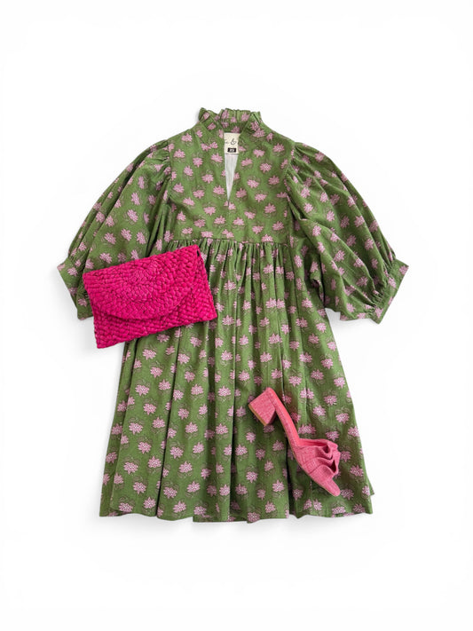 Joliet Mini in Green & Pink BlockPrint