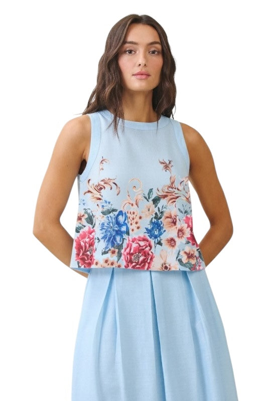 Blue Florals Skirt Set