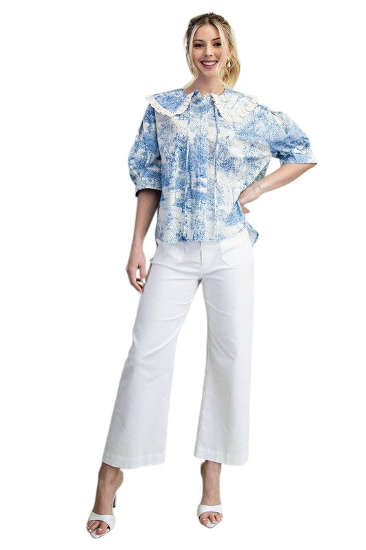 Peter Pan Collar Toile Top- Blue