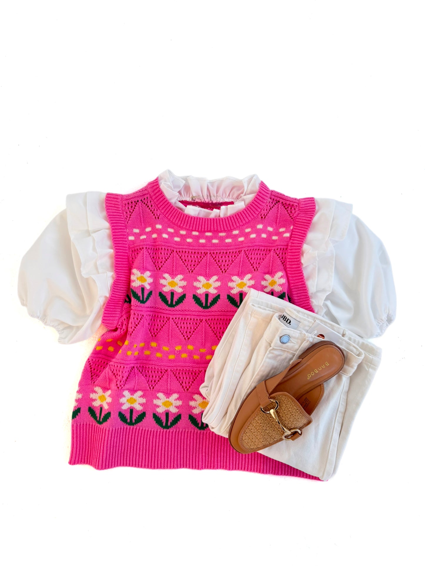 Daisy Poplin Sleeve Sweater in Pink